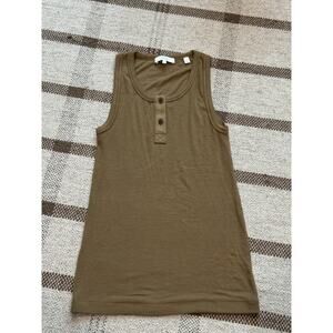 Vince Henley Ribbed Tank Top Green Modal Spandex Small